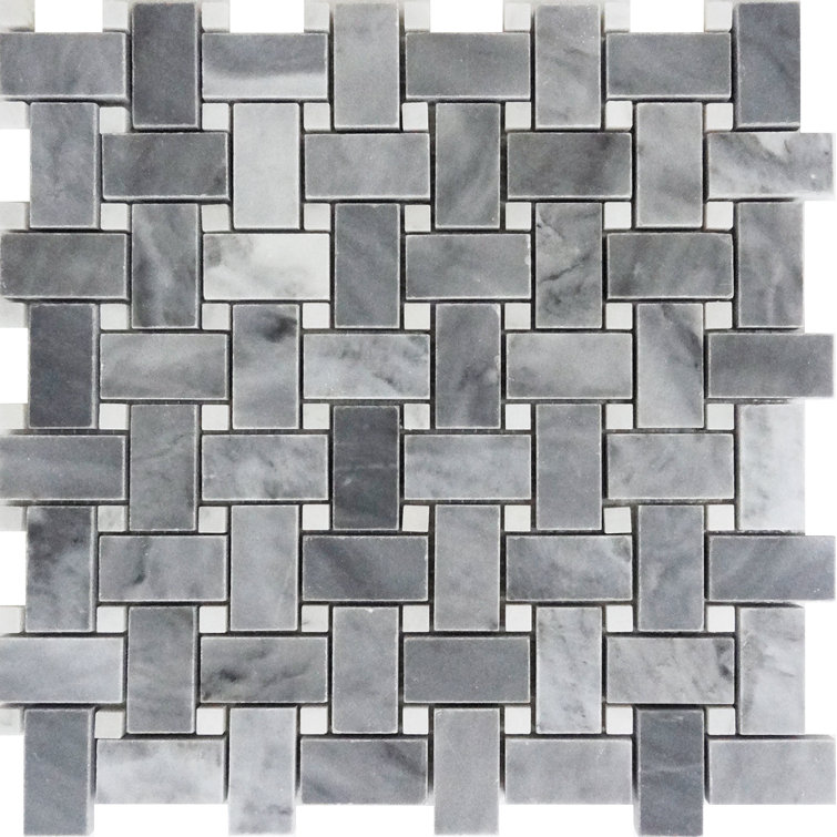 12" x 12" Gray Polished Marble Basketweave Mosaic Tile