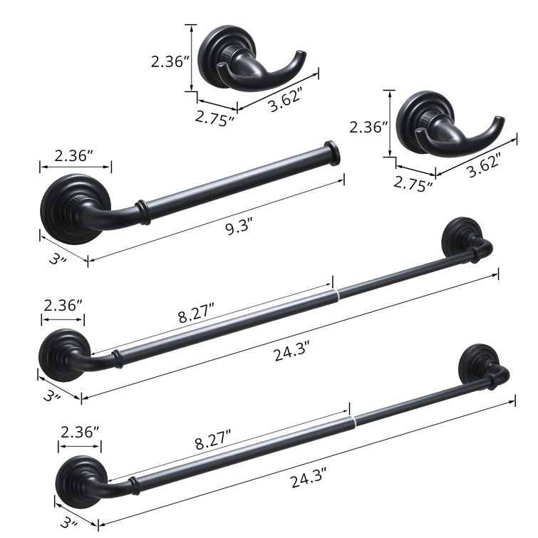 Matte Black Stainless Steel 5-Piece Bathroom Hardware Set