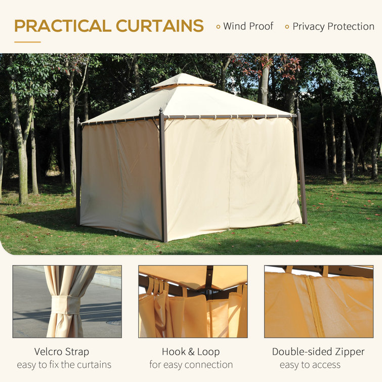 Steel Garden Gazebo with Curtains, 10 x 10 ft, Gray