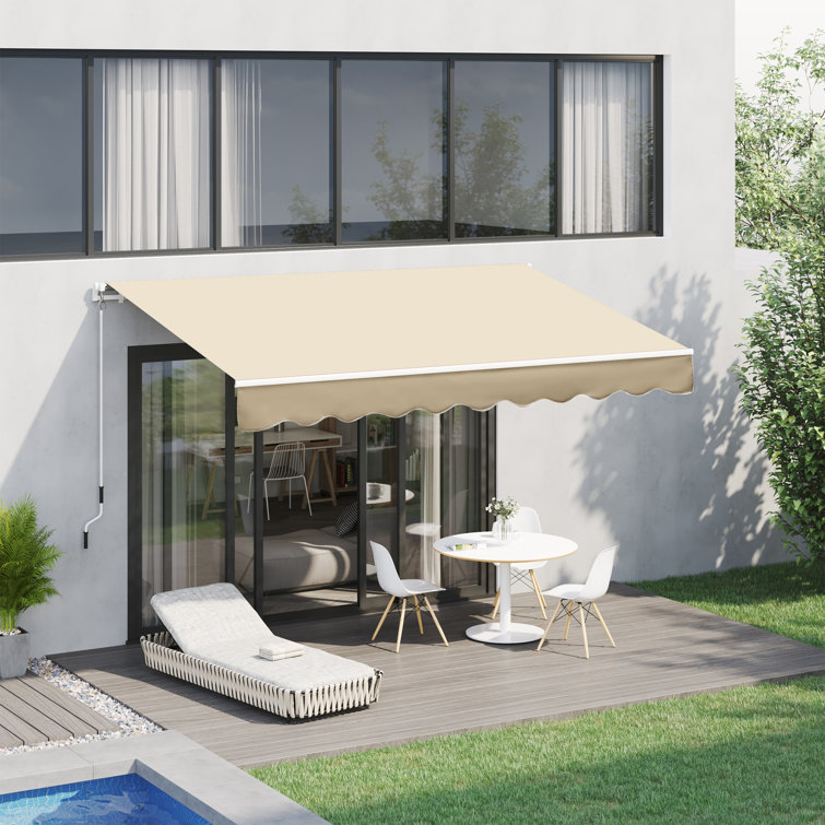Beige 13' x 8' Retractable Patio Awning with Aluminum Frame