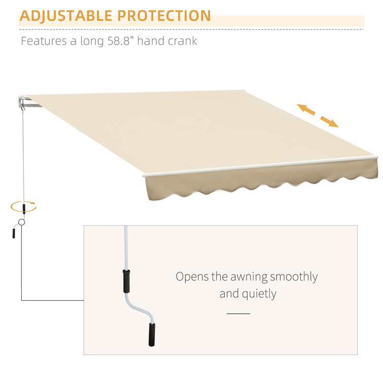Beige 13' x 8' Retractable Patio Awning with Aluminum Frame