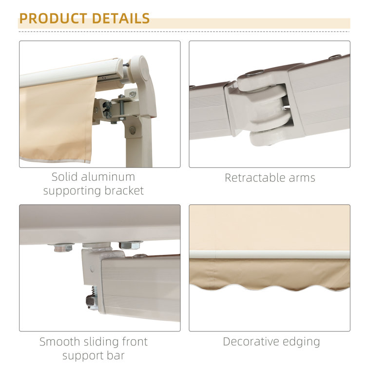 Beige 13' x 8' Retractable Patio Awning with Aluminum Frame