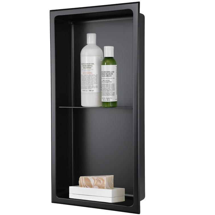 Matte Black Stainless Steel Double Shelf Shower Niche