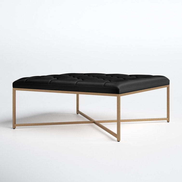 Vintage Black Tufted Top Grain Leather Ottoman