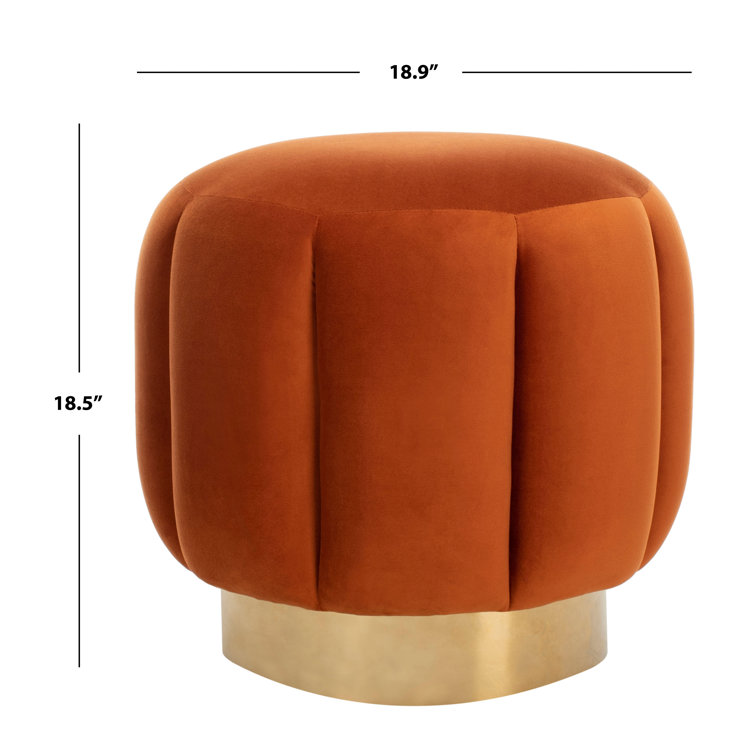 Maxine 19'' Orange Velvet Round Tufted Ottoman with Gold Base