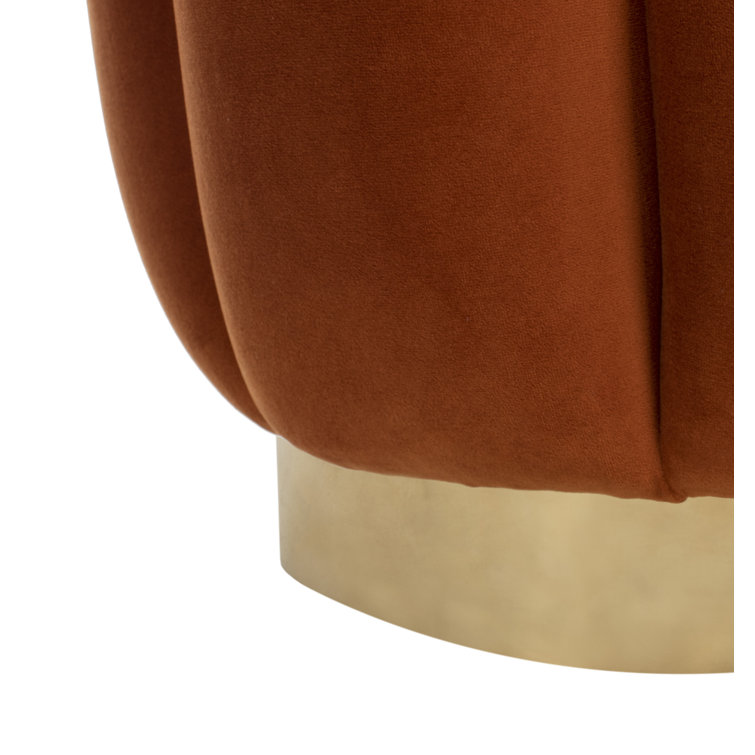 Maxine 19'' Orange Velvet Round Tufted Ottoman with Gold Base