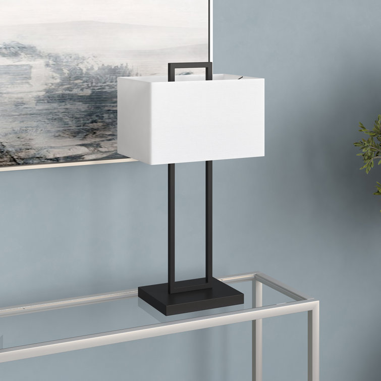 White Linen Drum Shade 28" Modern Table Lamp