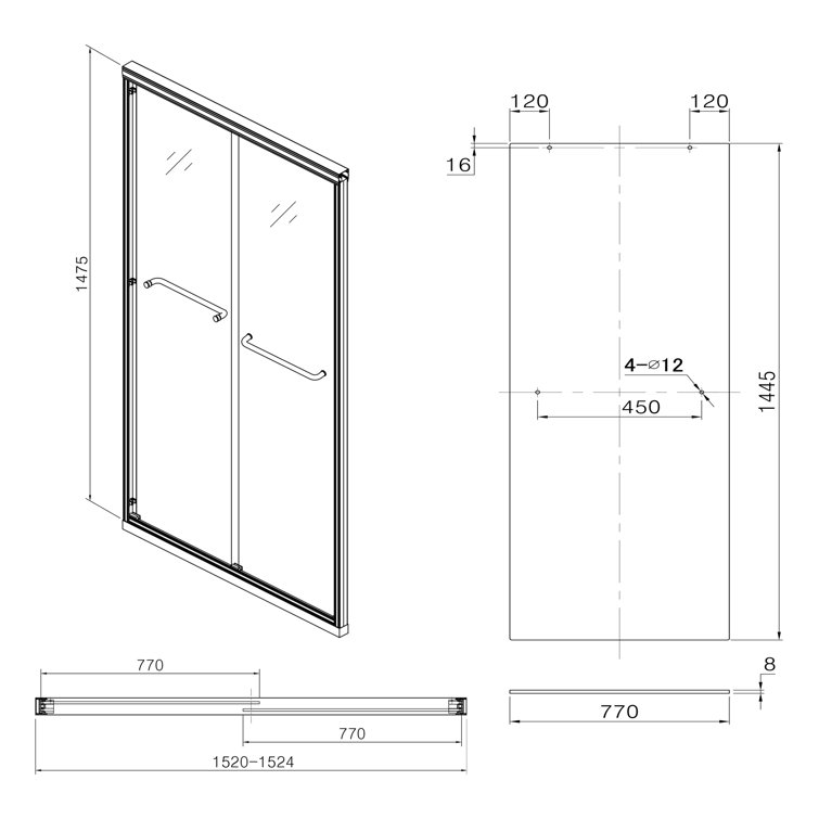 48" Chrome Semi-Frameless Bypass Sliding Shower Door