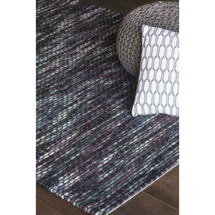 Argos Hand-Woven Black and Green Stripe Wool Rug 7'9" x 10'6"