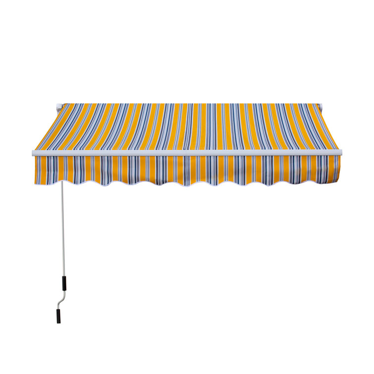 Outsunny 8' Yellow and Blue Striped Retractable Patio Awning