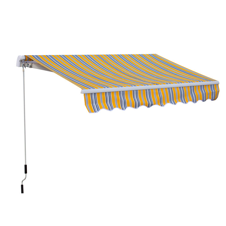 Outsunny 8' Yellow and Blue Striped Retractable Patio Awning
