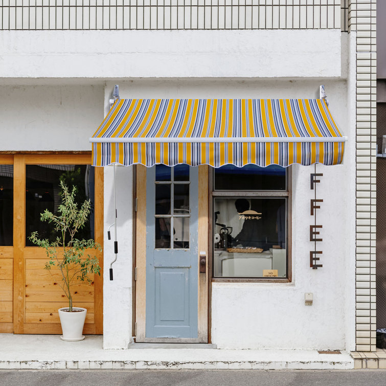 Outsunny 8' Yellow and Blue Striped Retractable Patio Awning