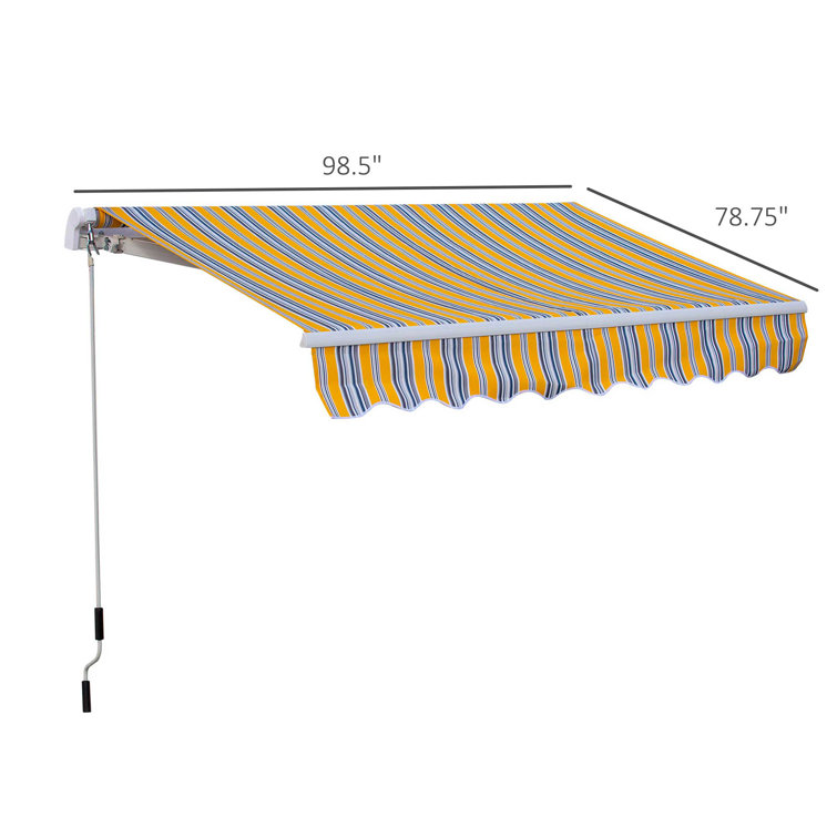 Outsunny 8' Yellow and Blue Striped Retractable Patio Awning