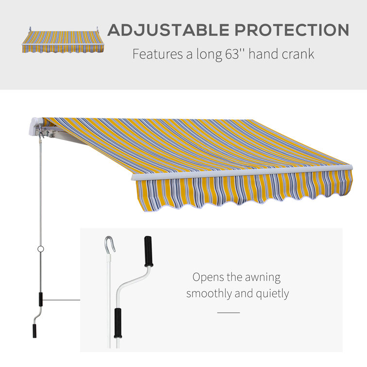 Outsunny 8' Yellow and Blue Striped Retractable Patio Awning