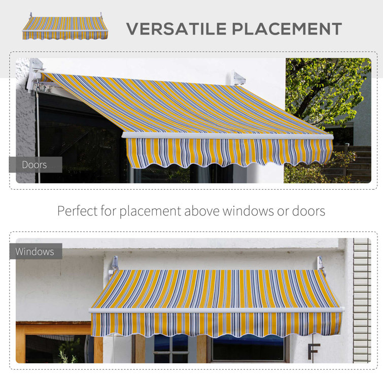Outsunny 8' Yellow and Blue Striped Retractable Patio Awning