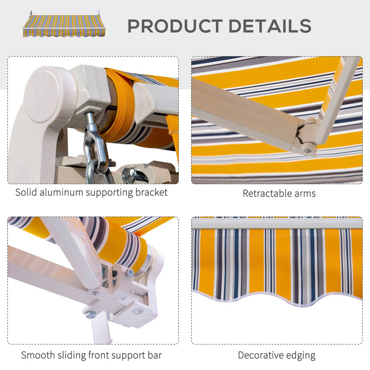 Outsunny 8' Yellow and Blue Striped Retractable Patio Awning