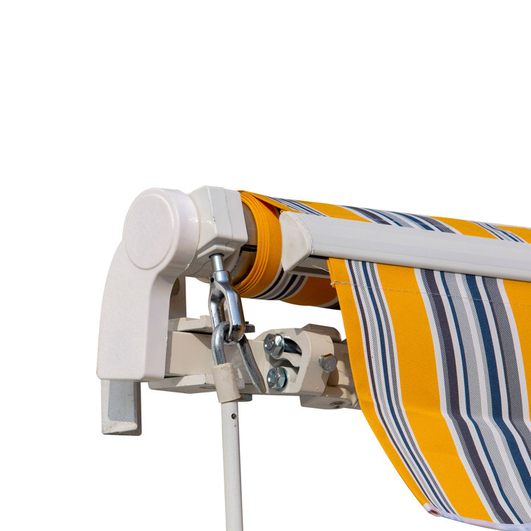 Outsunny 8' Yellow and Blue Striped Retractable Patio Awning
