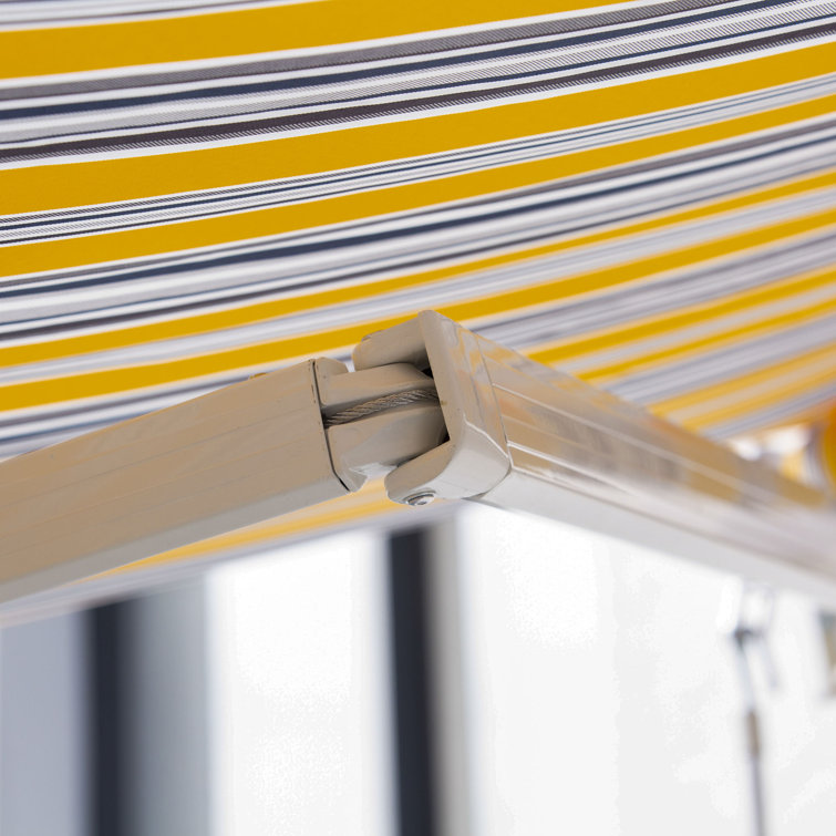 Outsunny 8' Yellow and Blue Striped Retractable Patio Awning