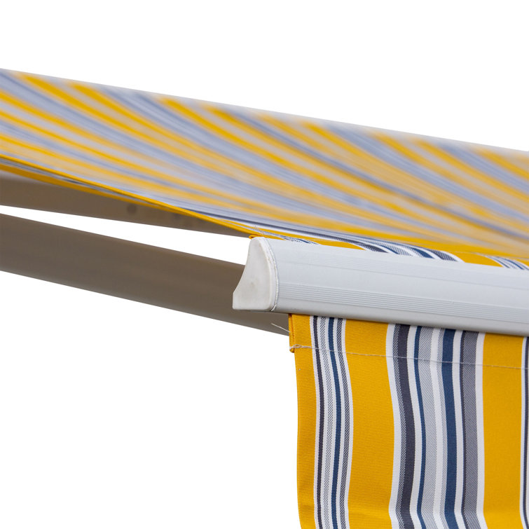 Outsunny 8' Yellow and Blue Striped Retractable Patio Awning