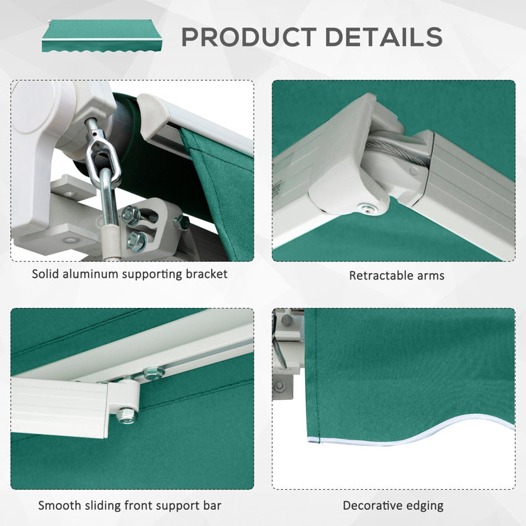 Green Aluminum and Steel Retractable Patio Awning with UV Protection
