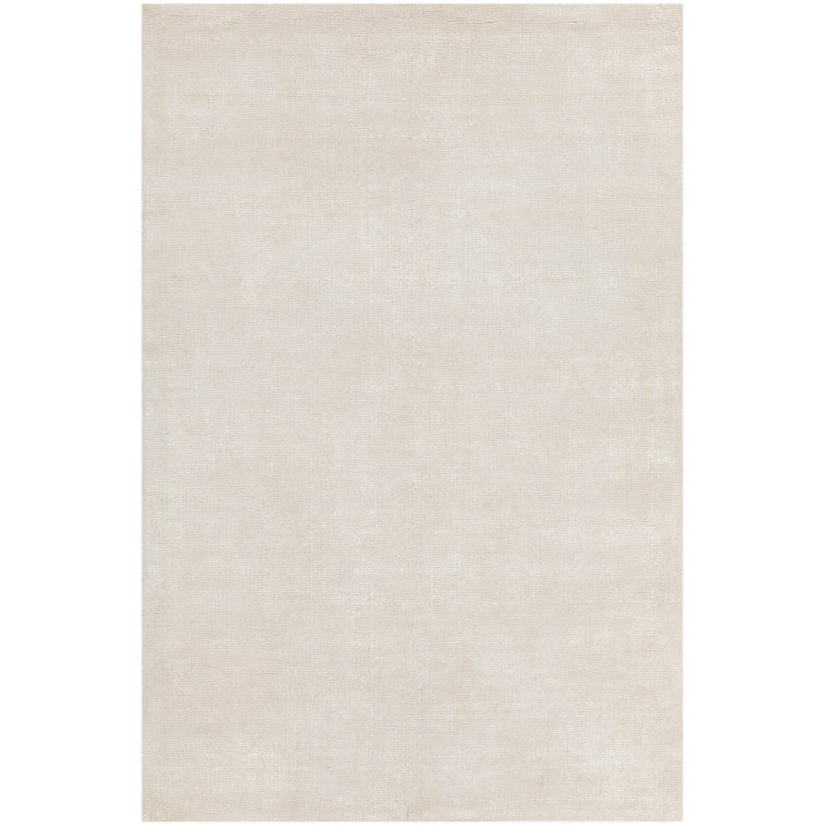 Ivory Rectangular Hand-Woven Wool Blend Area Rug 5' x 7'