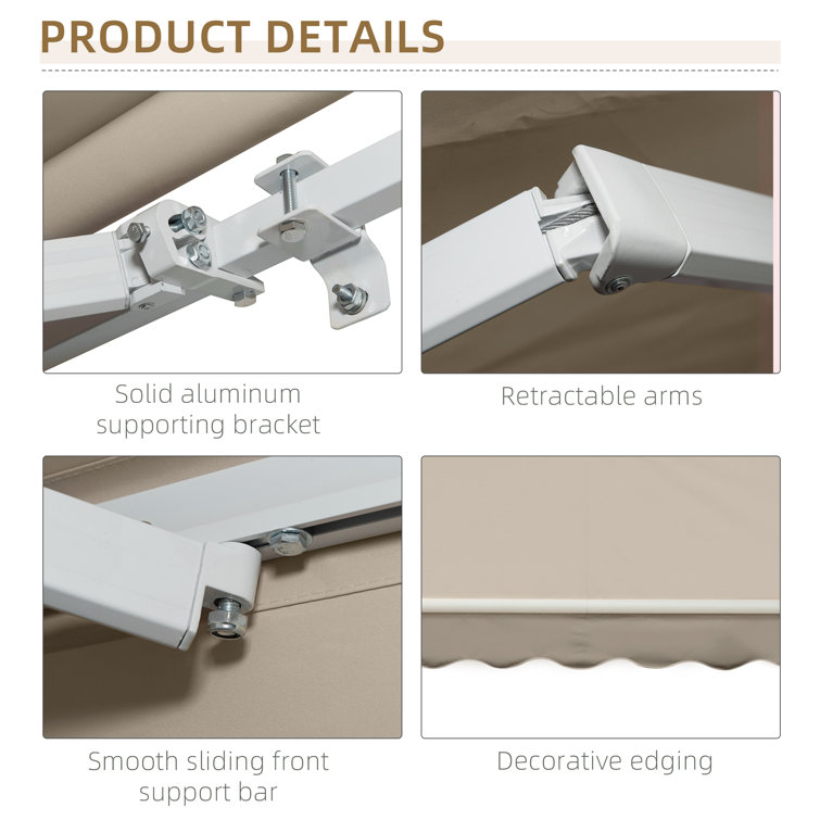 Beige 13' x 8' Retractable Patio Awning with Aluminum Frame