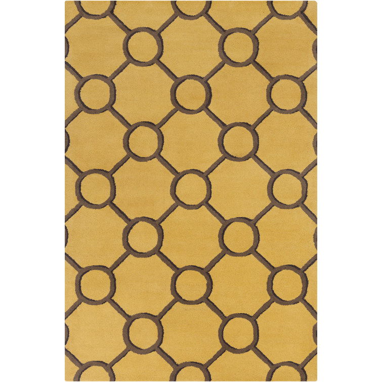 Luxe Diamond-Circle Yellow Wool 5' x 7'6" Hand-Tufted Rug