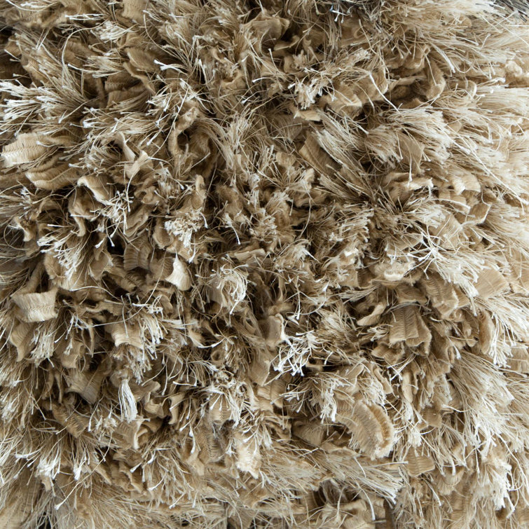Beige Rectangular Shag Wool Area Rug 5' x 7'