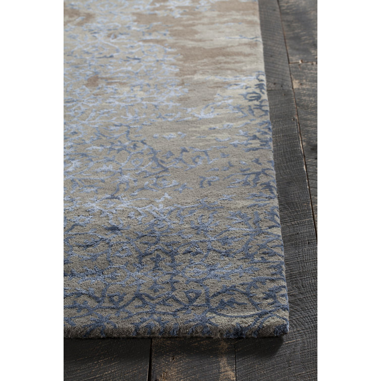 Sophisticated Blue Shag Wool-Viscose 5' x 7' Hand-Tufted Area Rug
