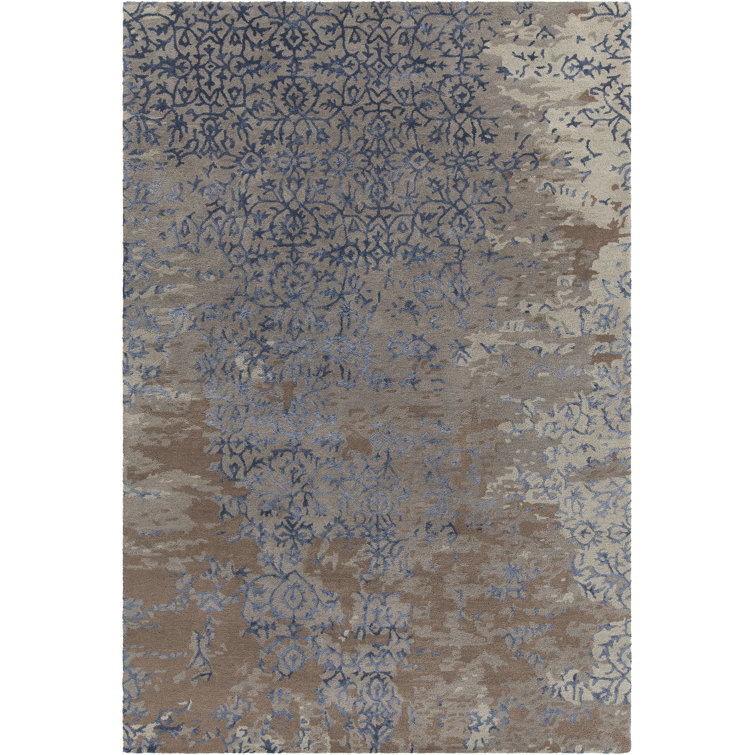 Sophisticated Blue Shag Wool-Viscose 5' x 7' Hand-Tufted Area Rug