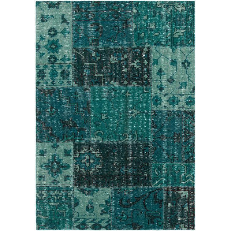 Hand-Knotted Teal Wool Rectangular 5' x 7' Rug