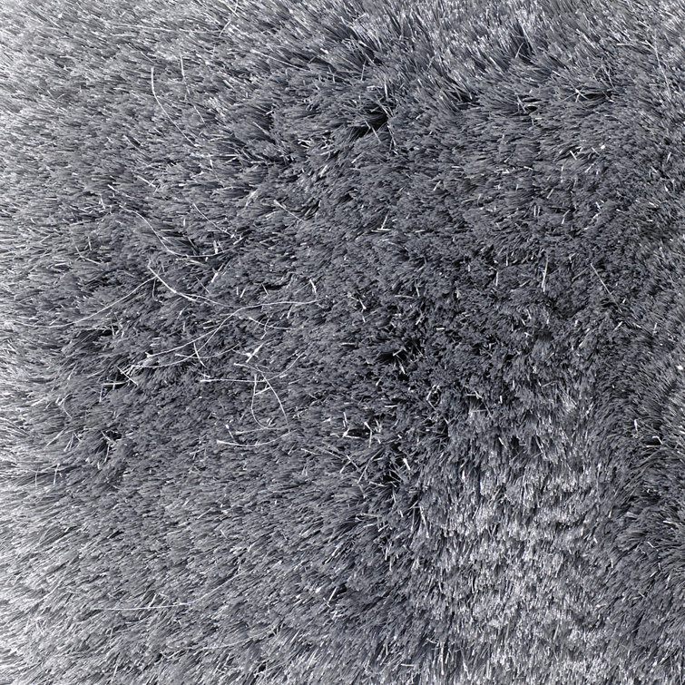 Handmade Gray Solid Shag Rectangular Polyester Rug 5' x 7'