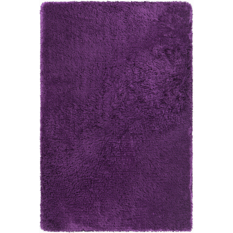 Handmade Purple Rectangular Shag Rug with Cotton Backing