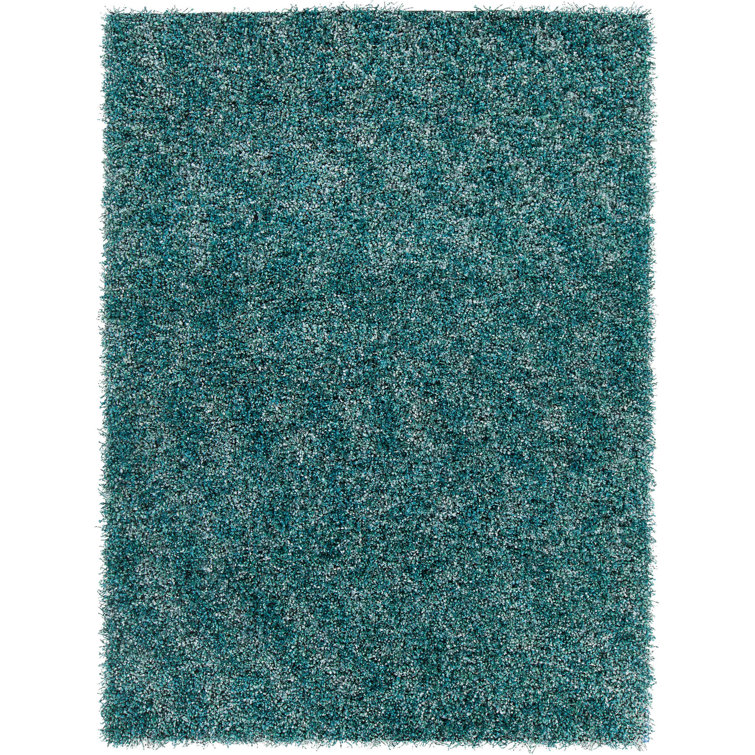 Blue Rectangular Handwoven Shag Polyester Rug