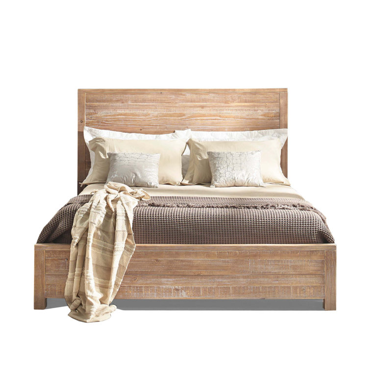 Rustic Off-White Solid Pine Wood Full Panel Bed