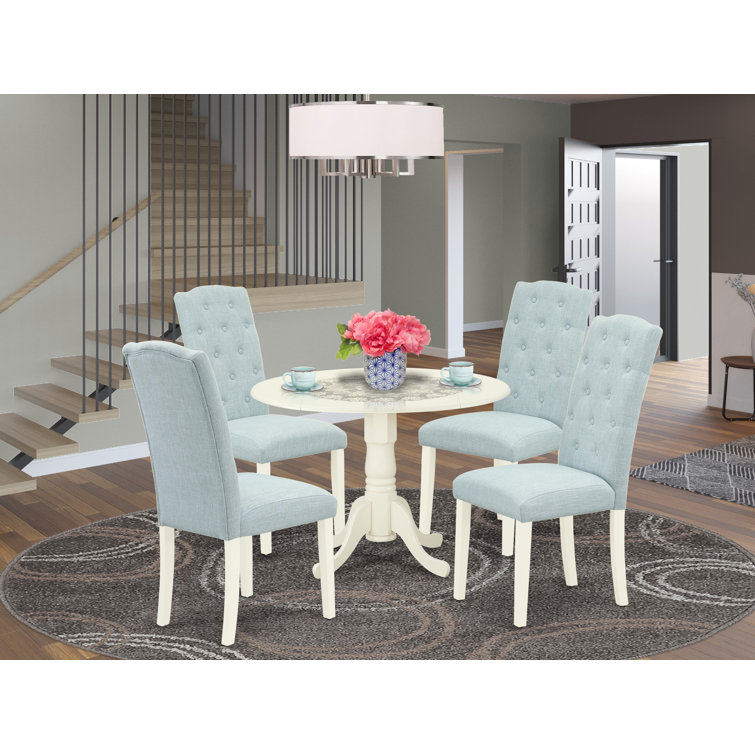 Linen White Drop Leaf Dining Set with Baby Blue Chairs