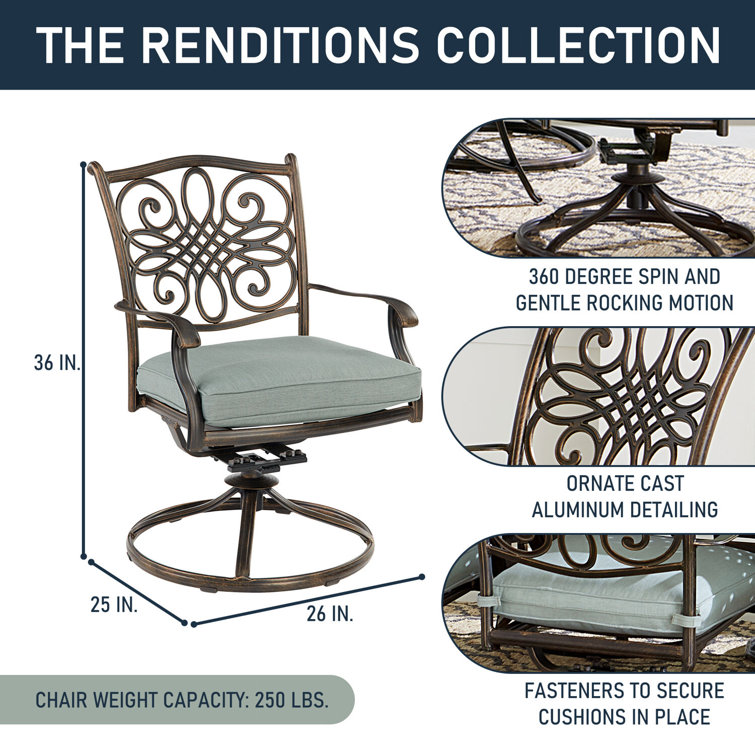 Renditions Bronze 3-Piece Patio Set with Blue Sunbrella Cushions