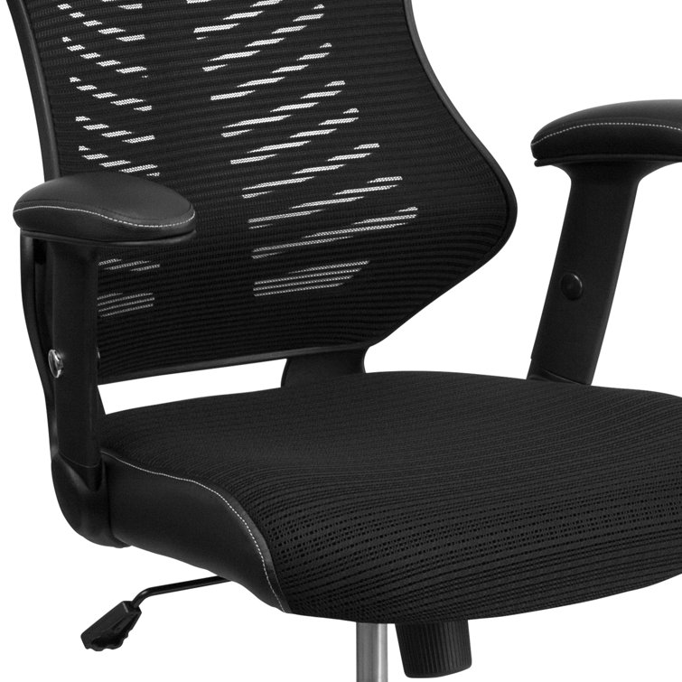 Contemporary High-Back Black Mesh & Leather Executive Office Chair with Adjustable Arms