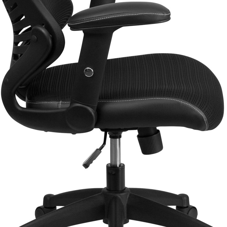 Contemporary High-Back Black Mesh & Leather Executive Office Chair with Adjustable Arms