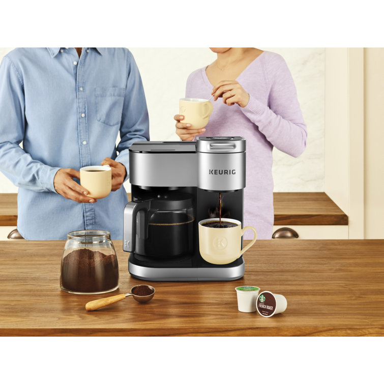 Silver Programmable Drip Coffee Maker with Carafe and K-Cup Pod