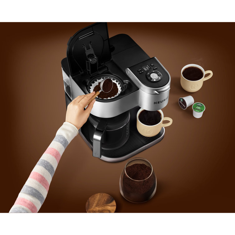 Silver Programmable Drip Coffee Maker with Carafe and K-Cup Pod