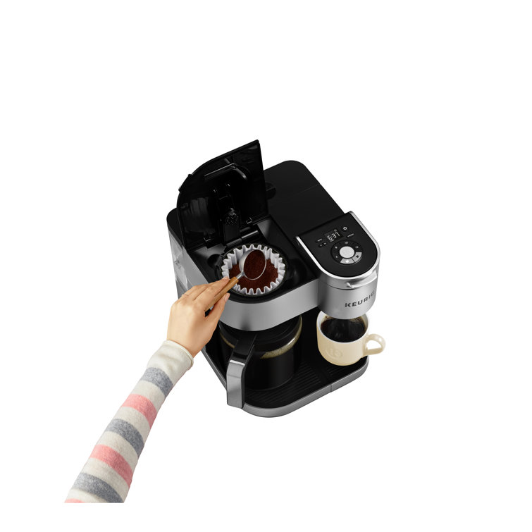 Silver Programmable Drip Coffee Maker with Carafe and K-Cup Pod