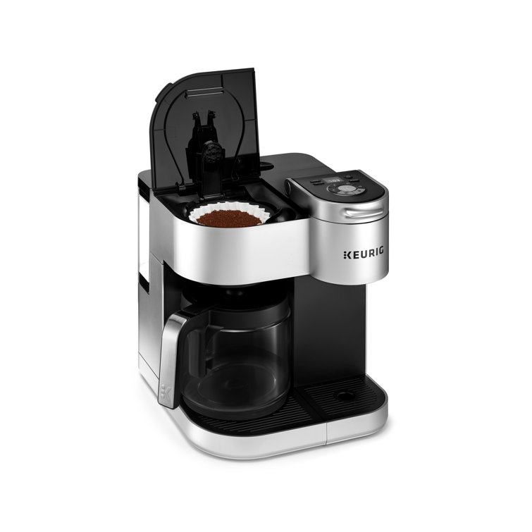 Silver Programmable Drip Coffee Maker with Carafe and K-Cup Pod