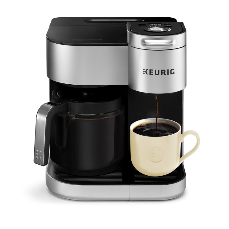 Silver Programmable Drip Coffee Maker with Carafe and K-Cup Pod
