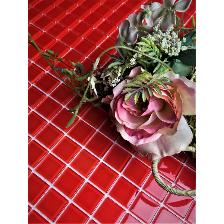Red Glossy Glass 12x12 Square Mosaic Tile