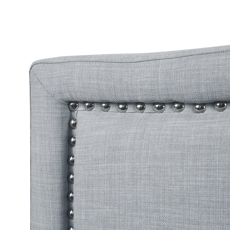 Beige Queen Upholstered Headboard with Nailhead Trim