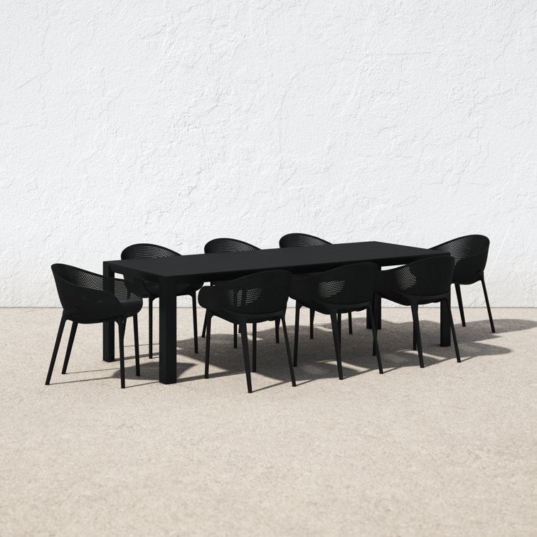 Siesta Air XL 11-Piece Extendable Black Dining Set with Stackable Chairs