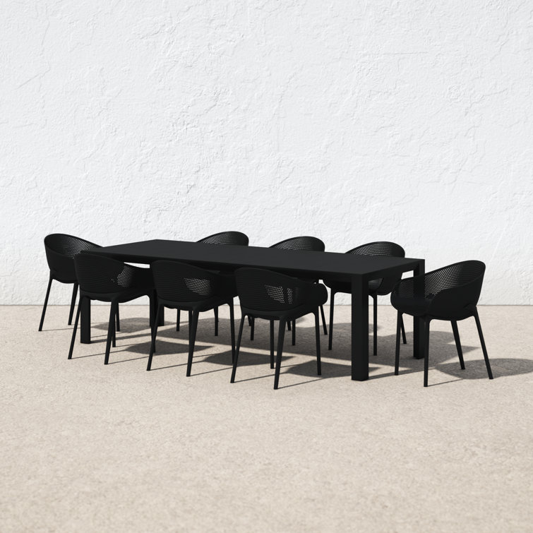 Siesta Air XL 11-Piece Extendable Black Dining Set with Stackable Chairs