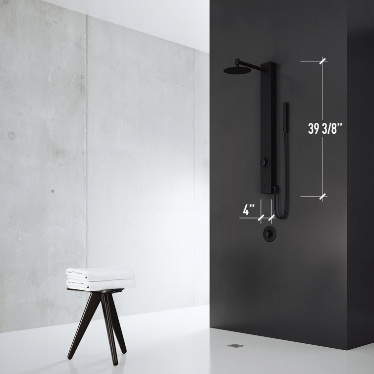Gardenia 39" Matte Black Aluminum Shower Panel with Hand Wand
