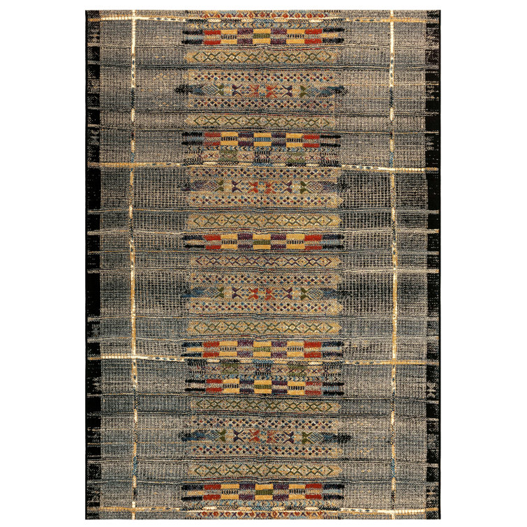 Sesena Black and Multicolor Geometric Flatwoven Synthetic Rug